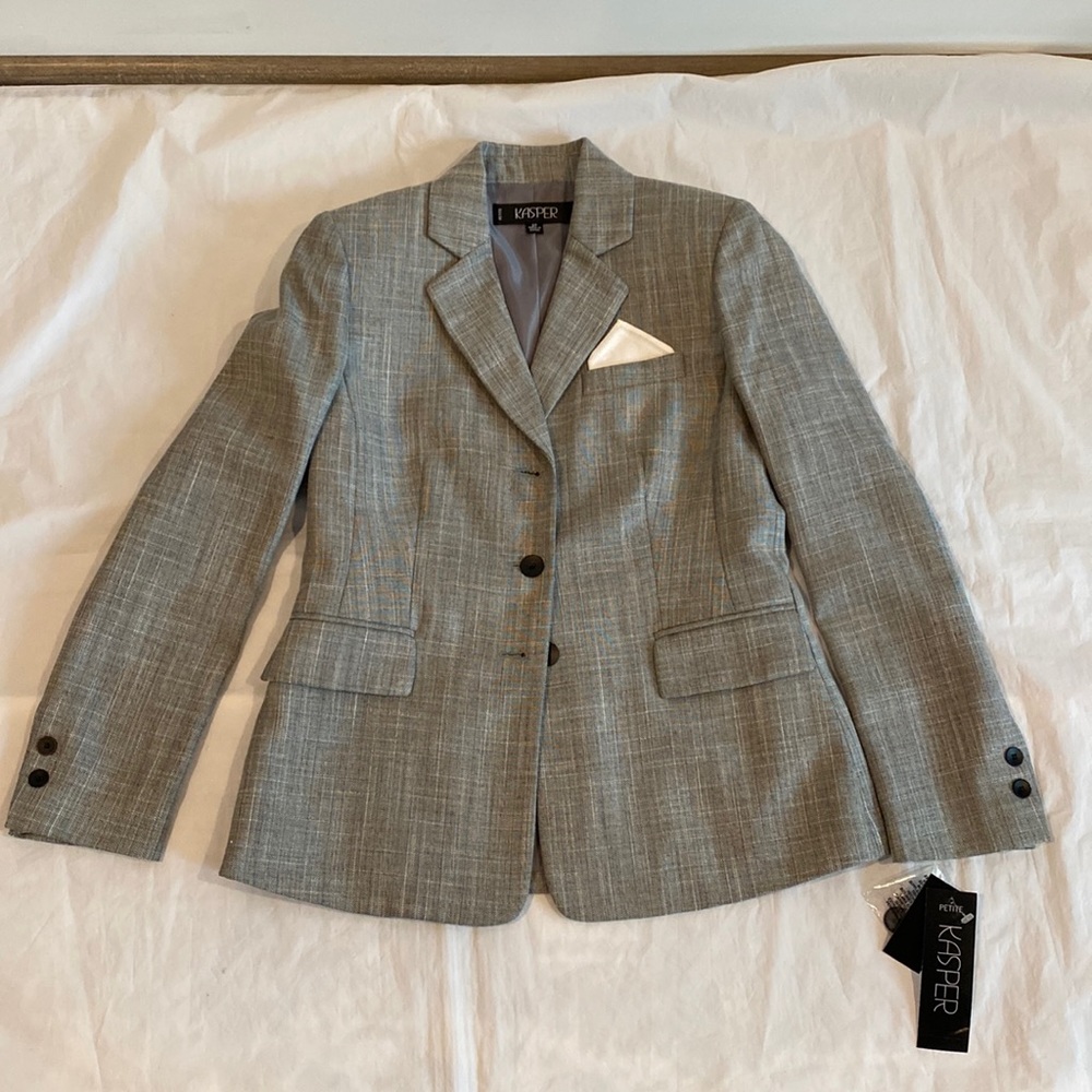 Kasper Womens Gray Suit Jacket Size 2P